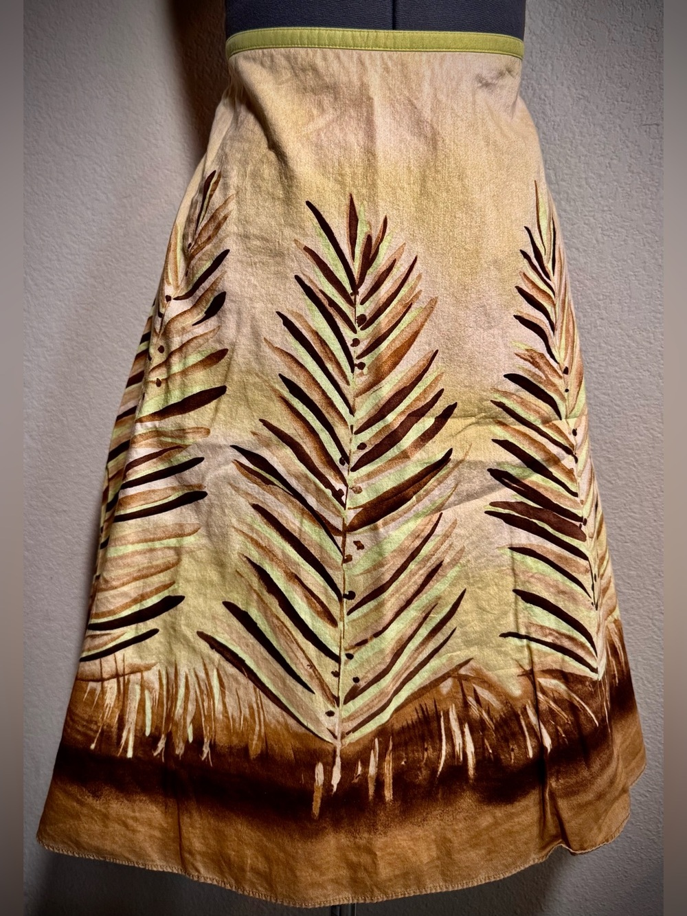 Vintage 90s Green Tan Brown Boho Skirt M